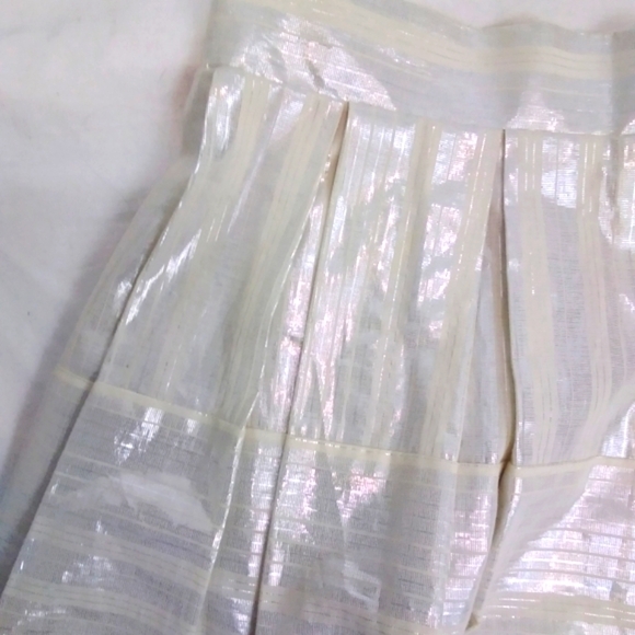 Y2k Vintage White Box Pleated Striped  A-line Silver Lurex Mini Skirt - Picture 4 of 7